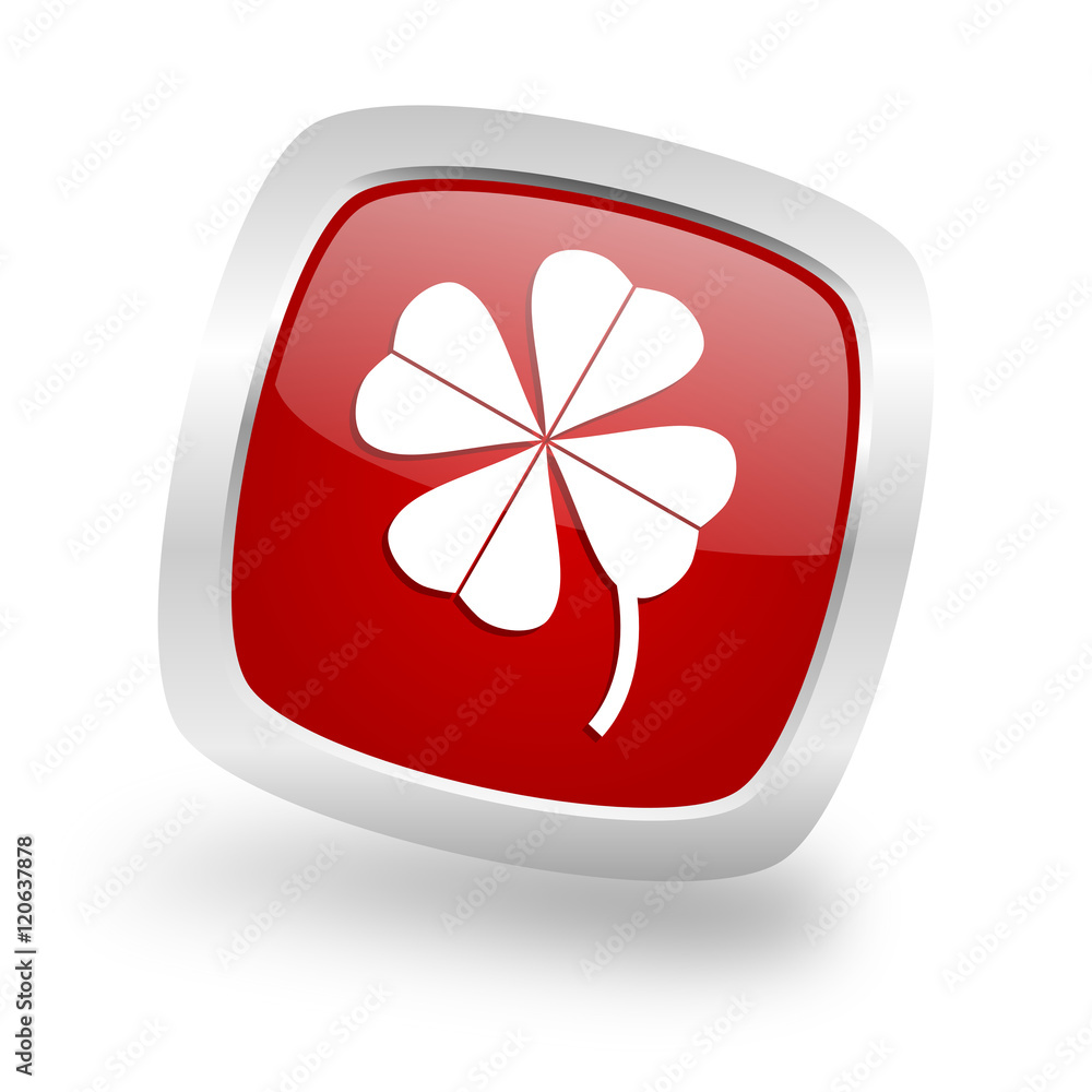 Poster four-leaf clover square red glossy chrome silver metallic web icon