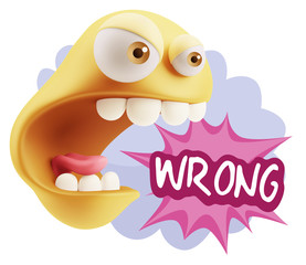 3d Rendering Angry Character Emoji saying Wrong with Colorful Sp