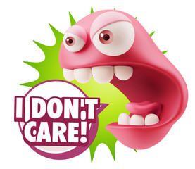 3d Rendering Angry Character Emoji saying I Don't Care with Colo