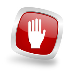 stop square red glossy chrome silver metallic web icon