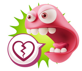 3d Rendering Angry Character Emoji saying Heart Broken Icon with