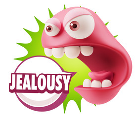 3d Rendering Angry Character Emoji saying Jealousy with Colorful