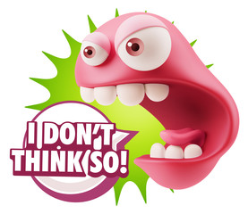 3d Rendering Angry Character Emoji saying I Don't Think So with