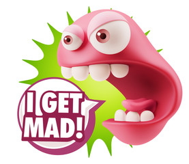 3d Rendering Angry Character Emoji saying I Get Mad with Colorfu