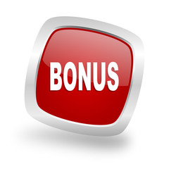bonus square red glossy chrome silver metallic web icon