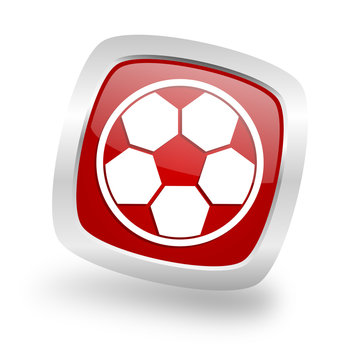soccer square red glossy chrome silver metallic web icon