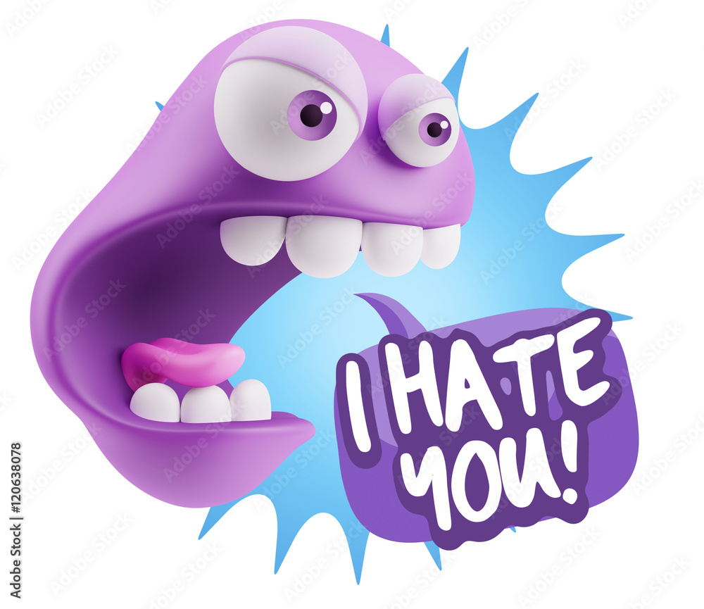 Poster 3d Rendering Angry Character Emoji saying I Hate you with Colorf