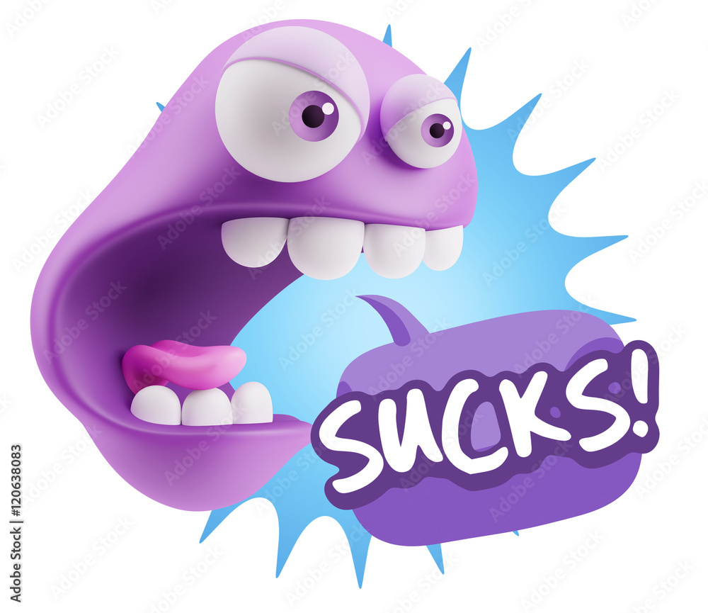 Aufkleber 3d rendering angry character emoji saying sucks with colorful sp