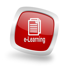 learning square red glossy chrome silver metallic web icon