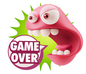 3d Rendering Angry Character Emoji saying Game Over with Colorfu