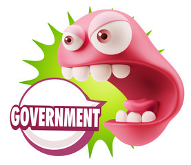 3d Rendering Angry Character Emoji saying Government with Colorf