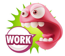 3d Rendering Angry Character Emoji saying Work with Colorful Spe