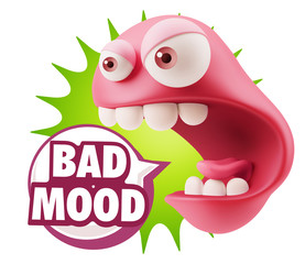 3d Rendering Angry Character Emoji saying Bad Mood with Colorful