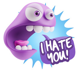 3d Rendering Angry Character Emoji saying I Hate you with Colorf