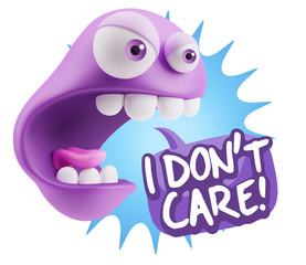 3d Rendering Angry Character Emoji saying I Don't Care with Colo