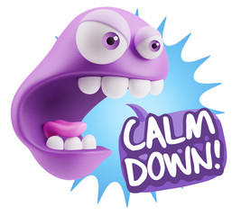 3d Rendering Angry Character Emoji saying Calm Down with Colorfu