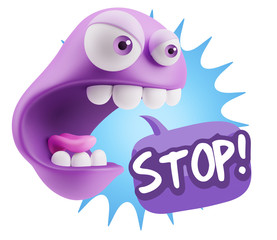 3d Rendering Angry Character Emoji saying Stop with Colorful Spe