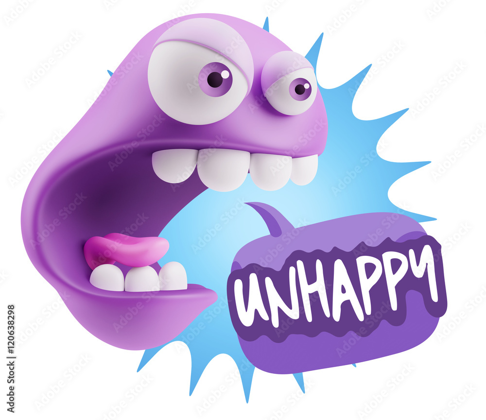 Poster 3d rendering angry character emoji saying unhappy with colorful