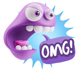 Obraz premium 3d Rendering Angry Character Emoji saying OMG with Colorful Spee