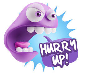 3d Rendering Angry Character Emoji saying Hurry Up with Colorful