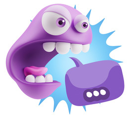 3d Rendering Angry Character Emoji saying … with Colorful Spee