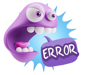 3d Rendering Angry Character Emoji saying Error with Colorful Sp