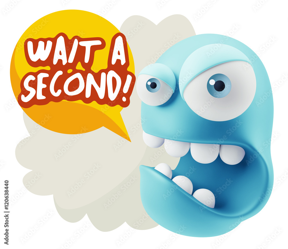 Poster 3d rendering angry character emoji saying wait a second with col