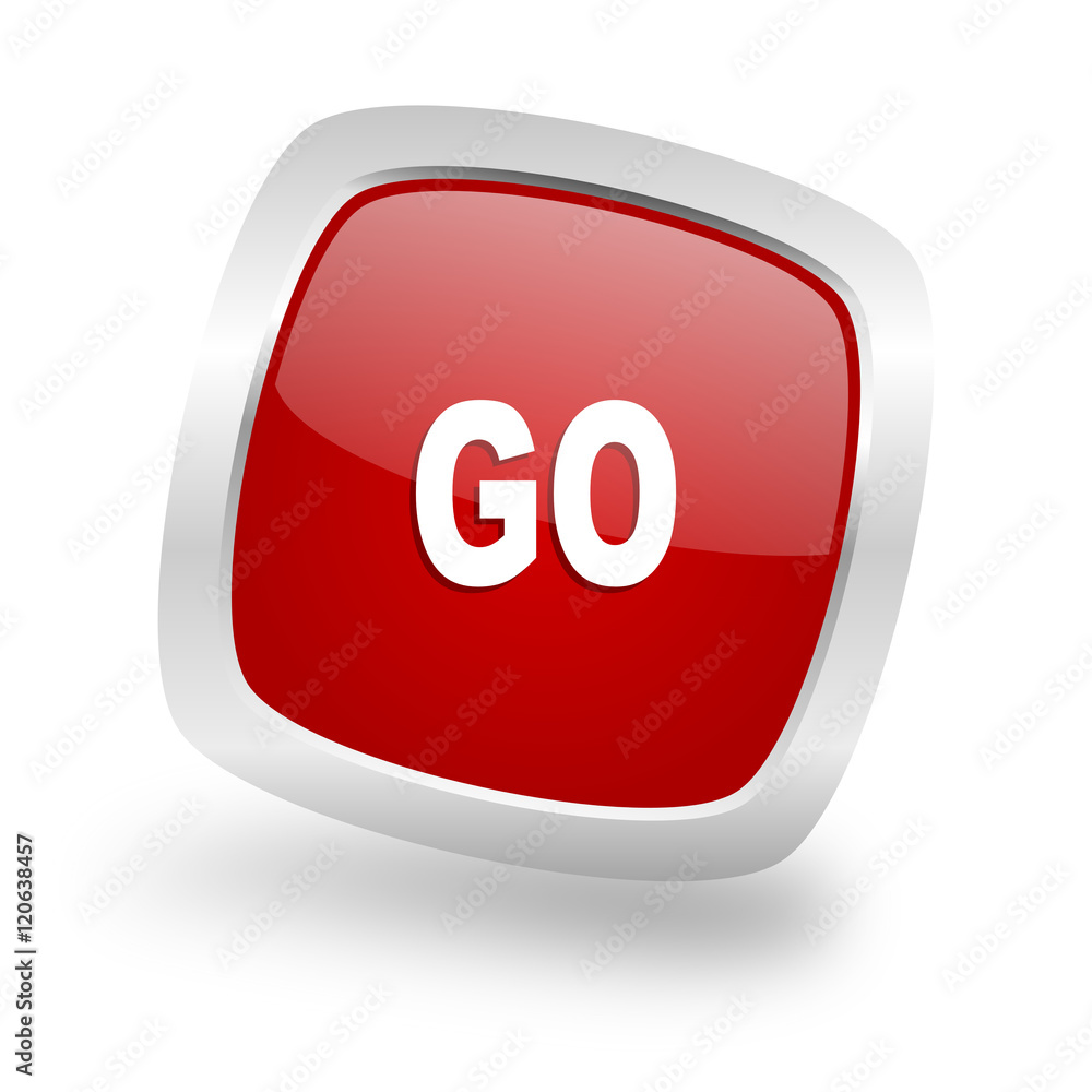 Poster go square red glossy chrome silver metallic web icon