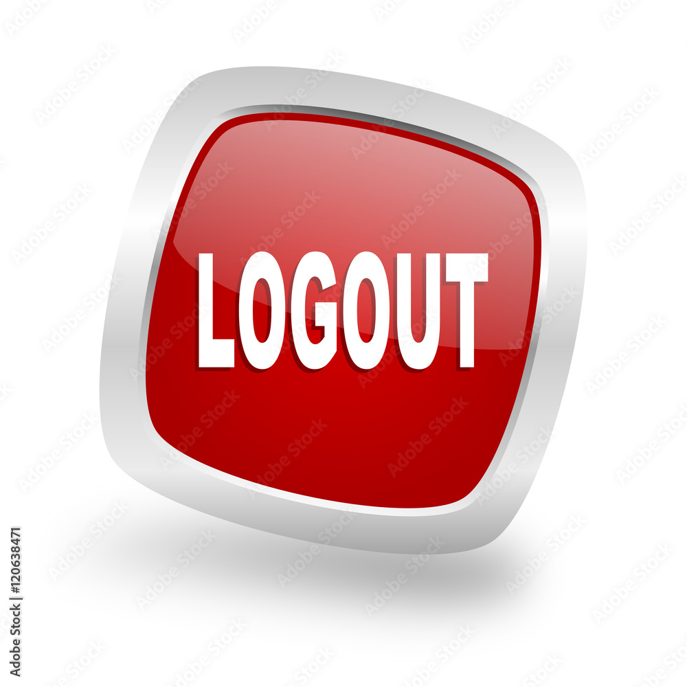 Poster logout square red glossy chrome silver metallic web icon