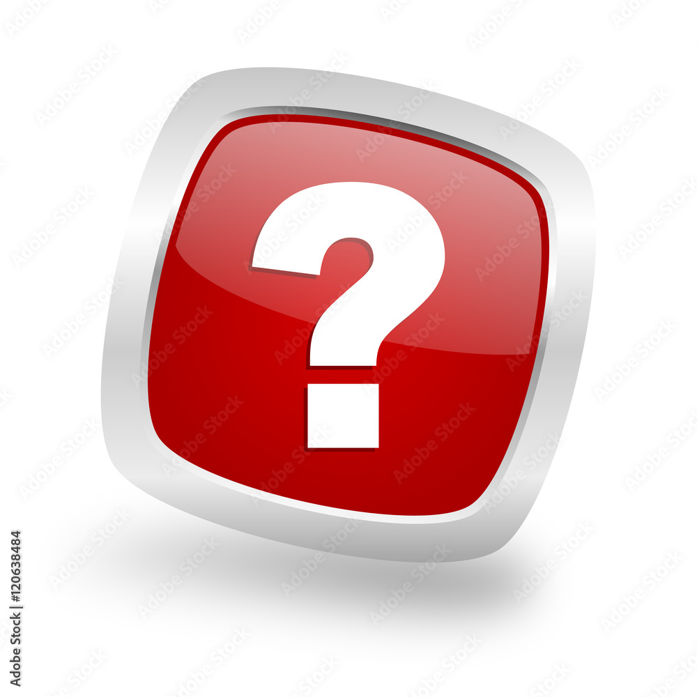 Poster question mark square red glossy chrome silver metallic web icon