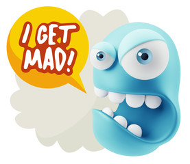 3d Rendering Angry Character Emoji saying I Get Mad with Colorfu