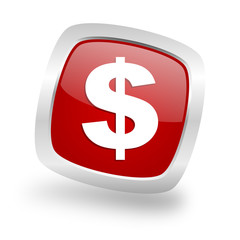 dollar square red glossy chrome silver metallic web icon