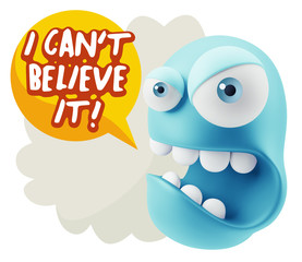 3d Rendering Angry Character Emoji saying I Can't Believe It wit