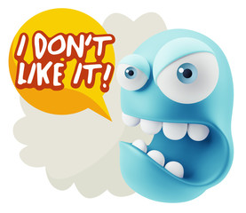3d Rendering Angry Character Emoji saying I Don`t Like It with C