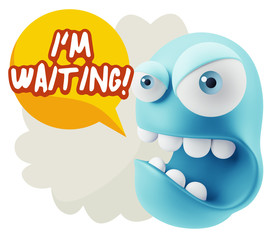 3d Rendering Angry Character Emoji saying I'm Waiting with Color