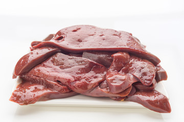 fillets of fresh raw beef liver isolated