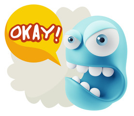 3d Rendering Angry Character Emoji saying Okay with Colorful Spe