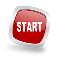 start square red glossy chrome silver metallic web icon