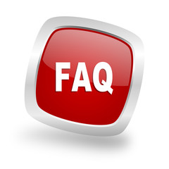 faq square red glossy chrome silver metallic web icon
