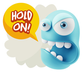 3d Rendering Angry Character Emoji saying Hold On with Colorful