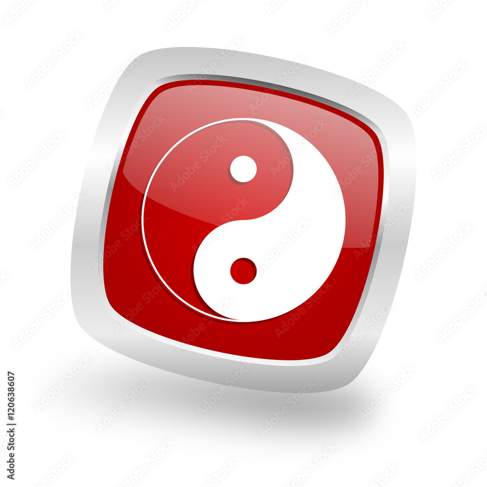 Poster ying yang square red glossy chrome silver metallic web icon