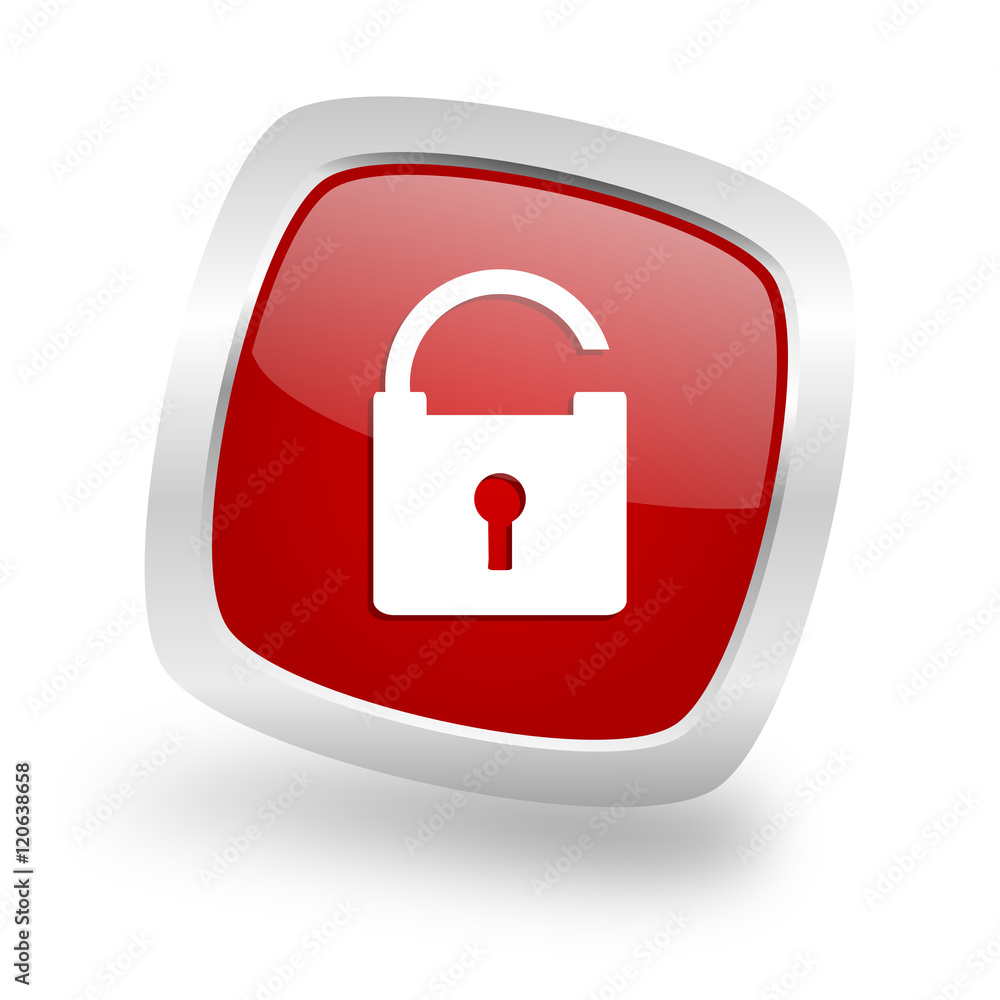Poster padlock square red glossy chrome silver metallic web icon