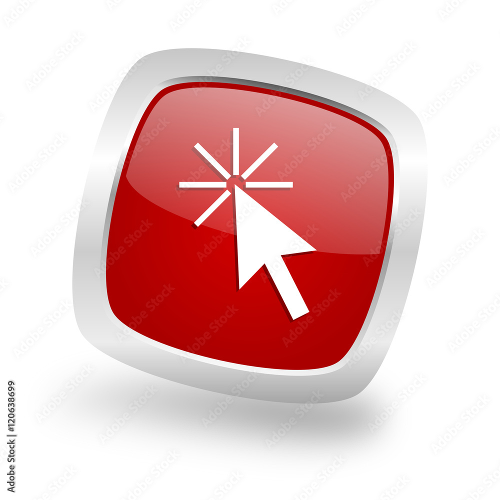 Poster click here square red glossy chrome silver metallic web icon