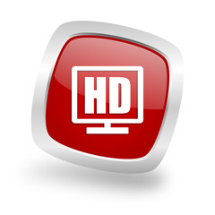 hd display square red glossy chrome silver metallic web icon