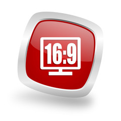 16 9 display square red glossy chrome silver metallic web icon