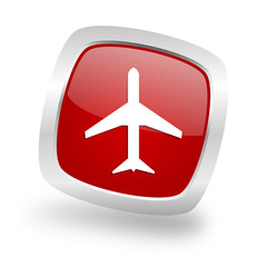 plane square red glossy chrome silver metallic web icon