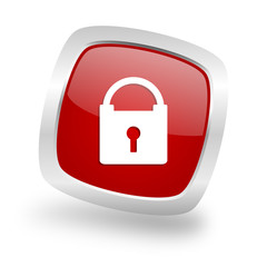 padlock square red glossy chrome silver metallic web icon