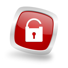 padlock square red glossy chrome silver metallic web icon
