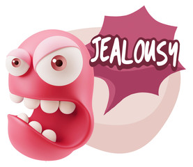 3d Rendering Angry Character Emoji saying Jealousy with Colorful