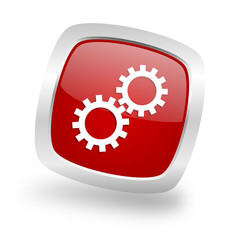gear square red glossy chrome silver metallic web icon